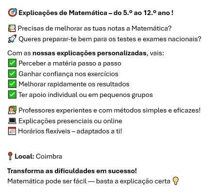 Explicações de Matemática - 5º ao 12ºano
