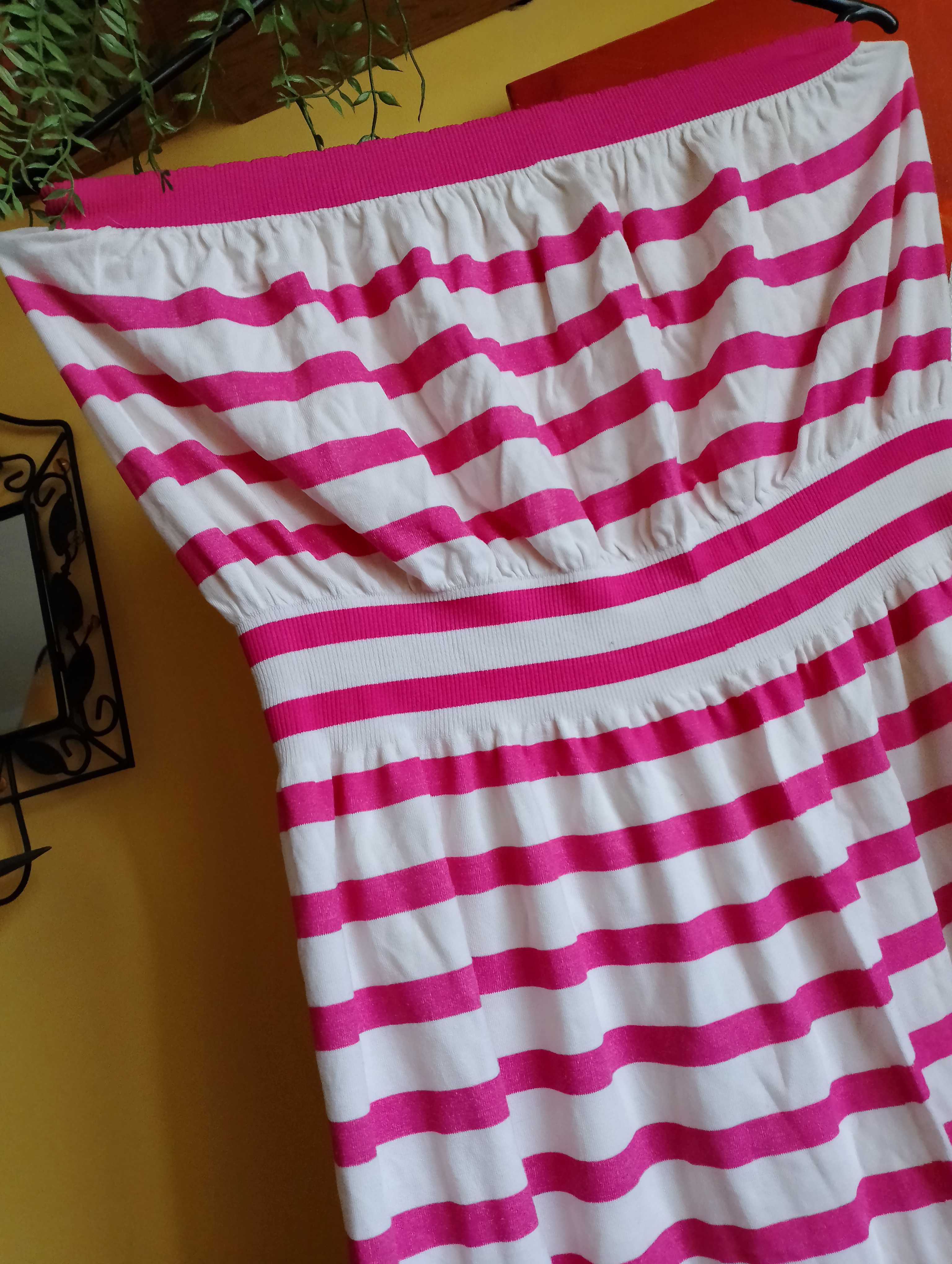 sukienka lato w pasy róż-białe/też ciążowa/40 42 L/XL