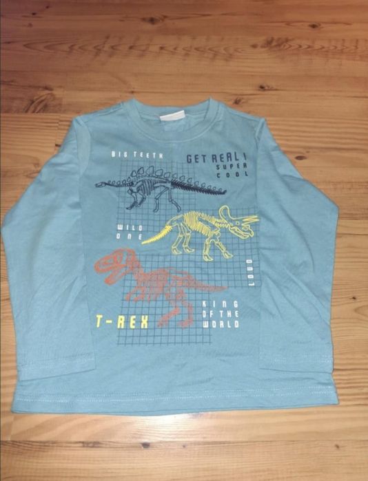 Bluzka turkusowa w dinozaury z długim rękawem 116 coccodrillo