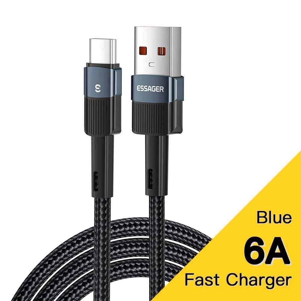 Kabel ładowania - 2m - USB do USB-C z czarnym oplotem niebieskie wtyki