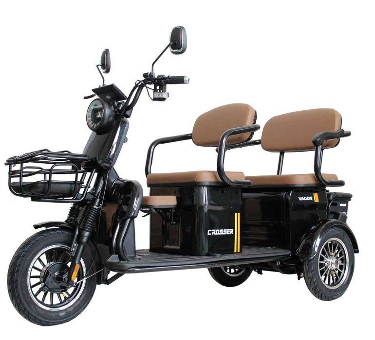 Електротротрайк 3-місцевий Crosser TR-4 VAGON 800W, 72V 20Ah - Чорний