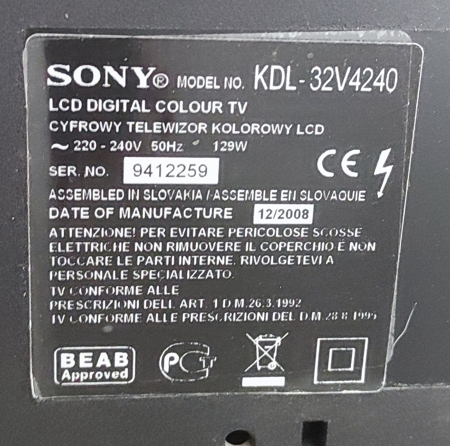 Telewizor Sony Bravia LCD 32 cale KDL-32V4240
