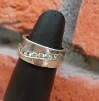 Obrączka srebrna 925 z cyrkoniami szeroka masywna gruba pierścionek
