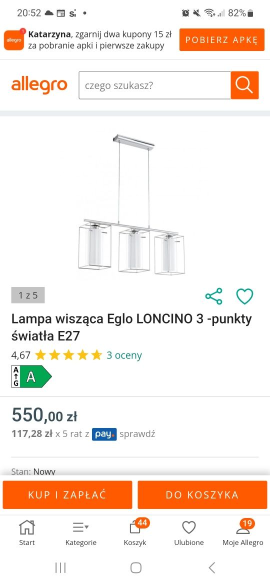 Lampa wisząca nad barek, stół 3x e27, biała  chrom