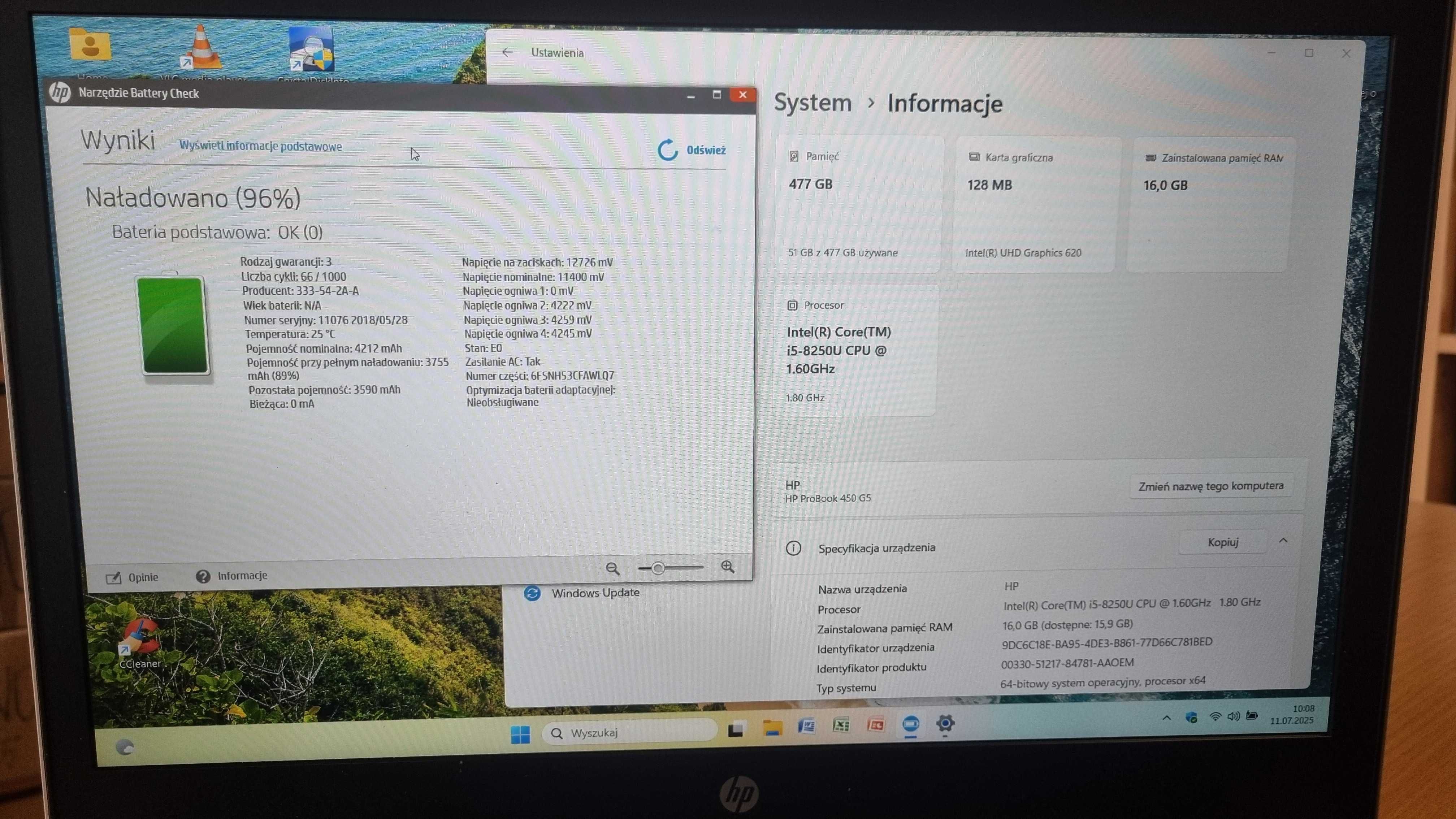 HP ProBook 450 G5 15,6" FHD IPS i5-8250U 16GB Ram 512GB SSD Win11