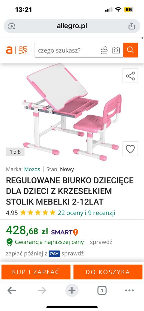Regulowane biurko z krzesełkiem dla dziecka