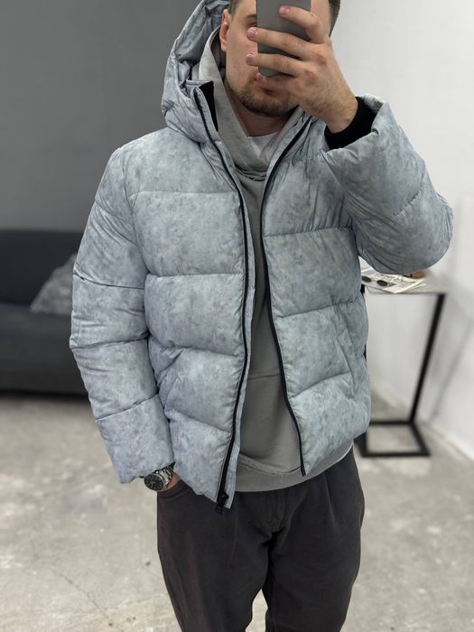 Теплая Куртка с капюшоном (S,M,L,XL) Пуховик Navi серый