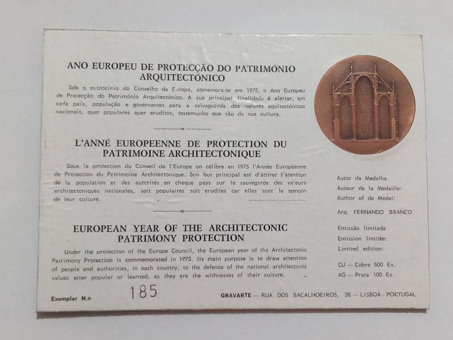 Filo-Medalhística - Proteção do Património Arquitectónico onico