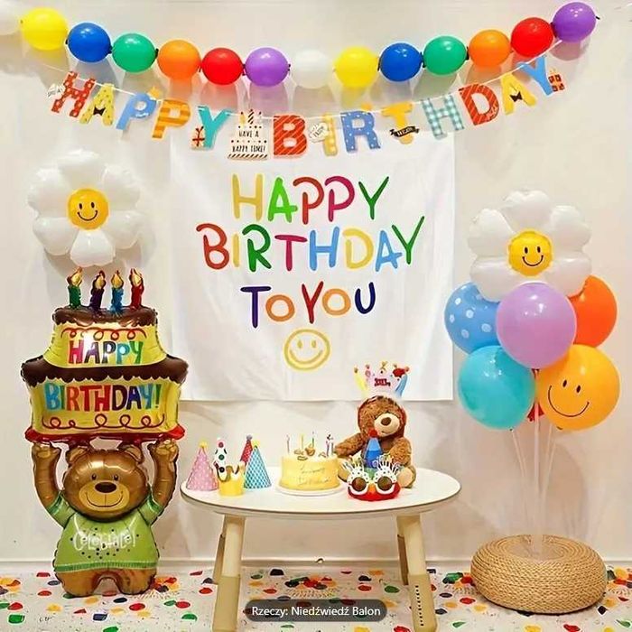 Balony na urodziny foliowe Zestaw Miś 5 szt