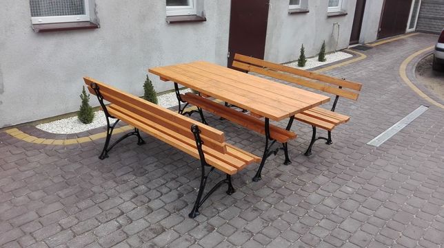 Meble ogrodowe biesiadne stół 2 ławki XL żeliwne wysyłka 175 cm