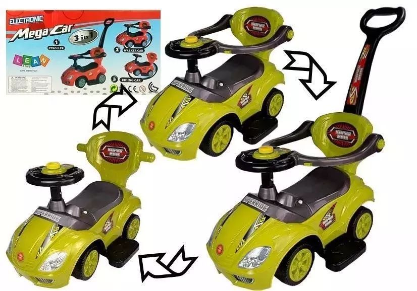 Jeździk z pchaczem Mega Car 3w1 żółty. Leantoys