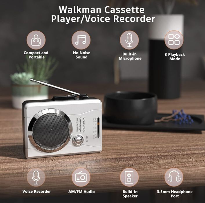 DIGITNOW! Przenośny odtwarzacz kasetowy z radiem FM