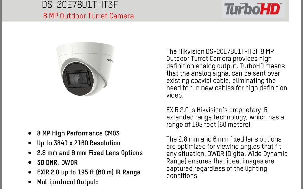 Лишилося 2 камери спостережен HIKVISION Turbo HD 8MP 4K 60M IR DS-2CE