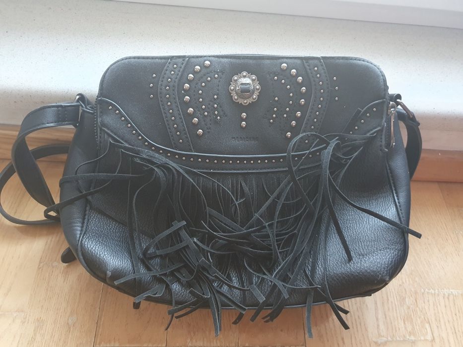 Czarna torebka na ramię ,Medicine, zamsz+skóra