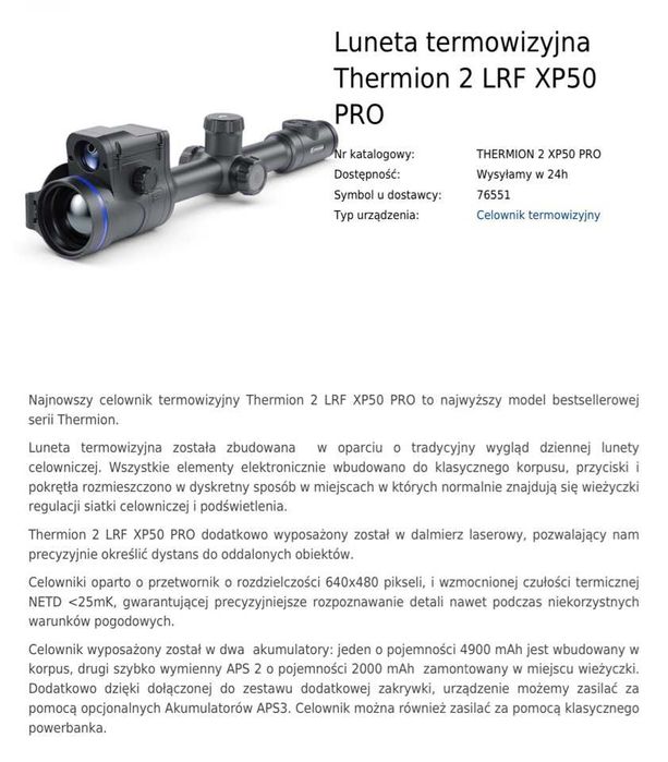 Celownik termowizyjny PULSAR Thermion 2 LRF XP50 PRO Warszawa