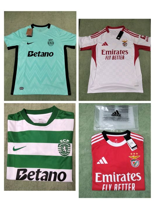 Camisolas de futebol do Sporting e Benfica Novas Entrego em mãos