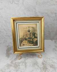 Stary retro obrazek w złotej ramie Dekoracja kuchenna Wydruk