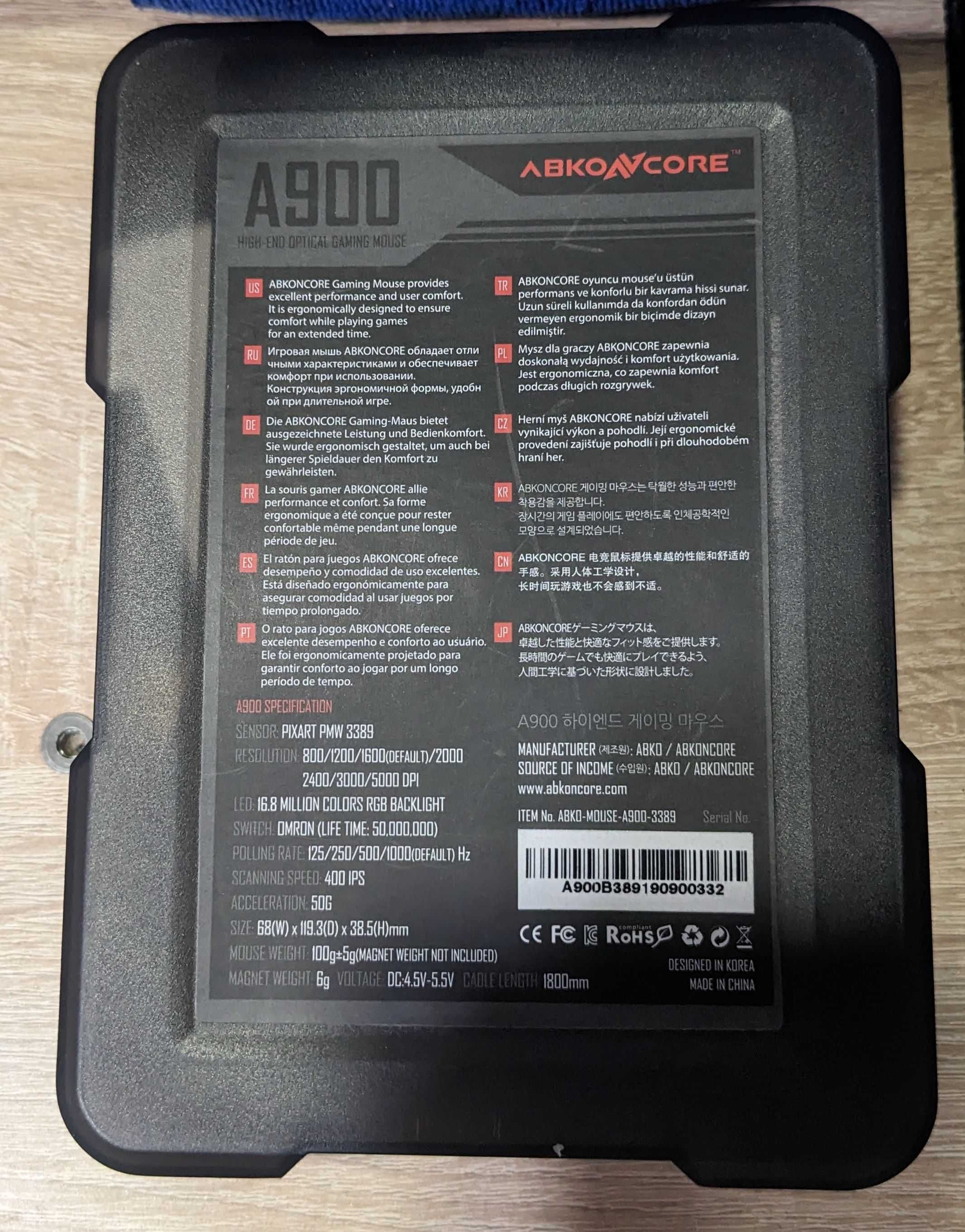 Игровая мышь Abkoncore A900 на сенсоре PixArt 3389