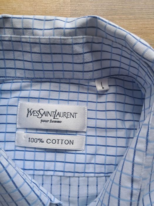 Yves Saint Laurent koszula niebieska kratka Bawełniana L krótki rękaw