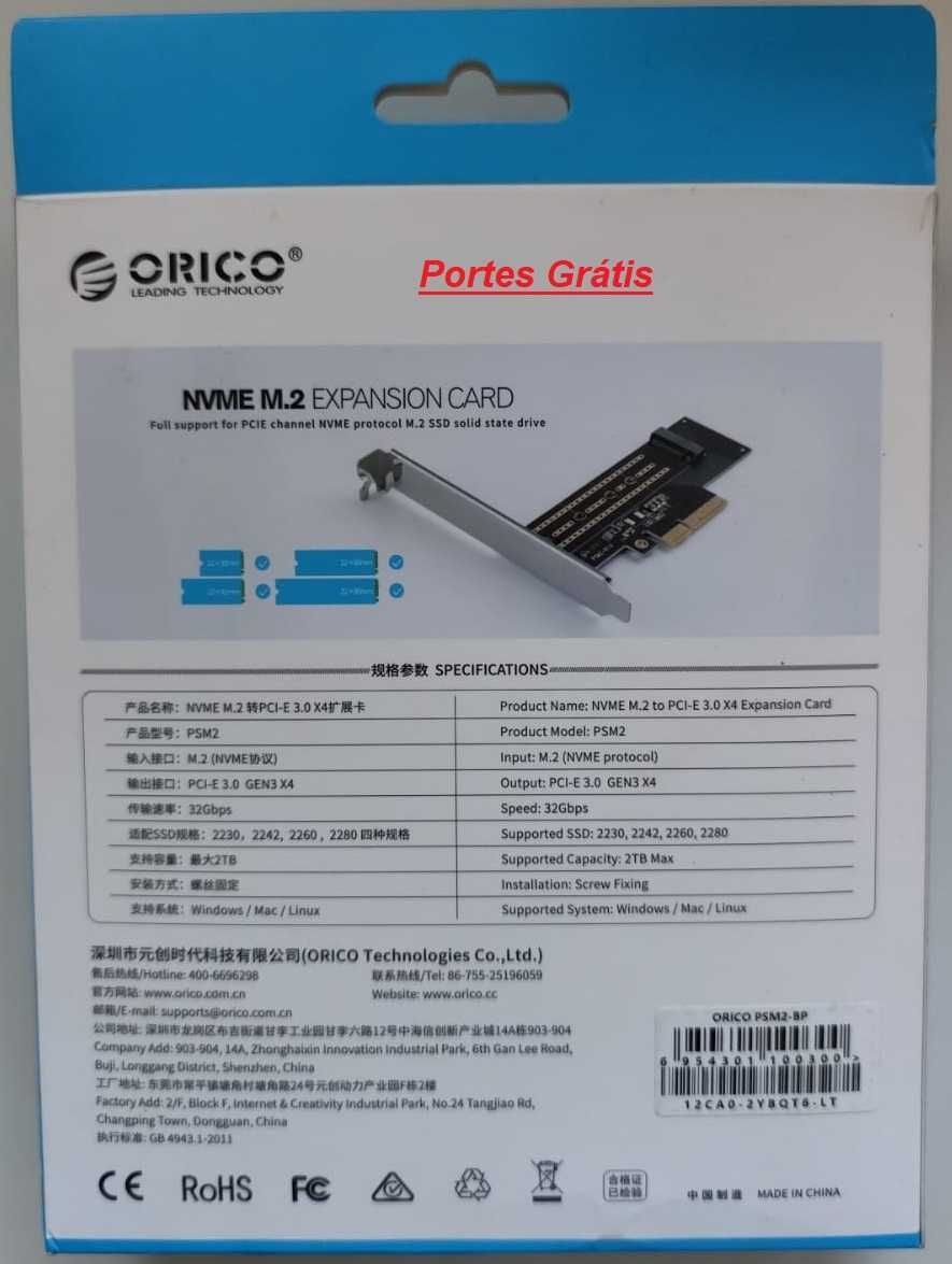 Placa de Expansão Orico para disco SSD M.2 NVMe