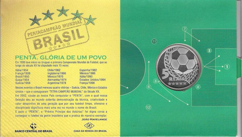 Brasil - - - "Pentacampeão Mundial de Futebol" - - - -  Moeda de Prata