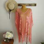 Letnia tunika plażowa Papaya Holiday – koralowa, styl boho, S/M