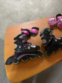 Conjunto de patins (incluí joalheiras, cotovoleiras e saco)