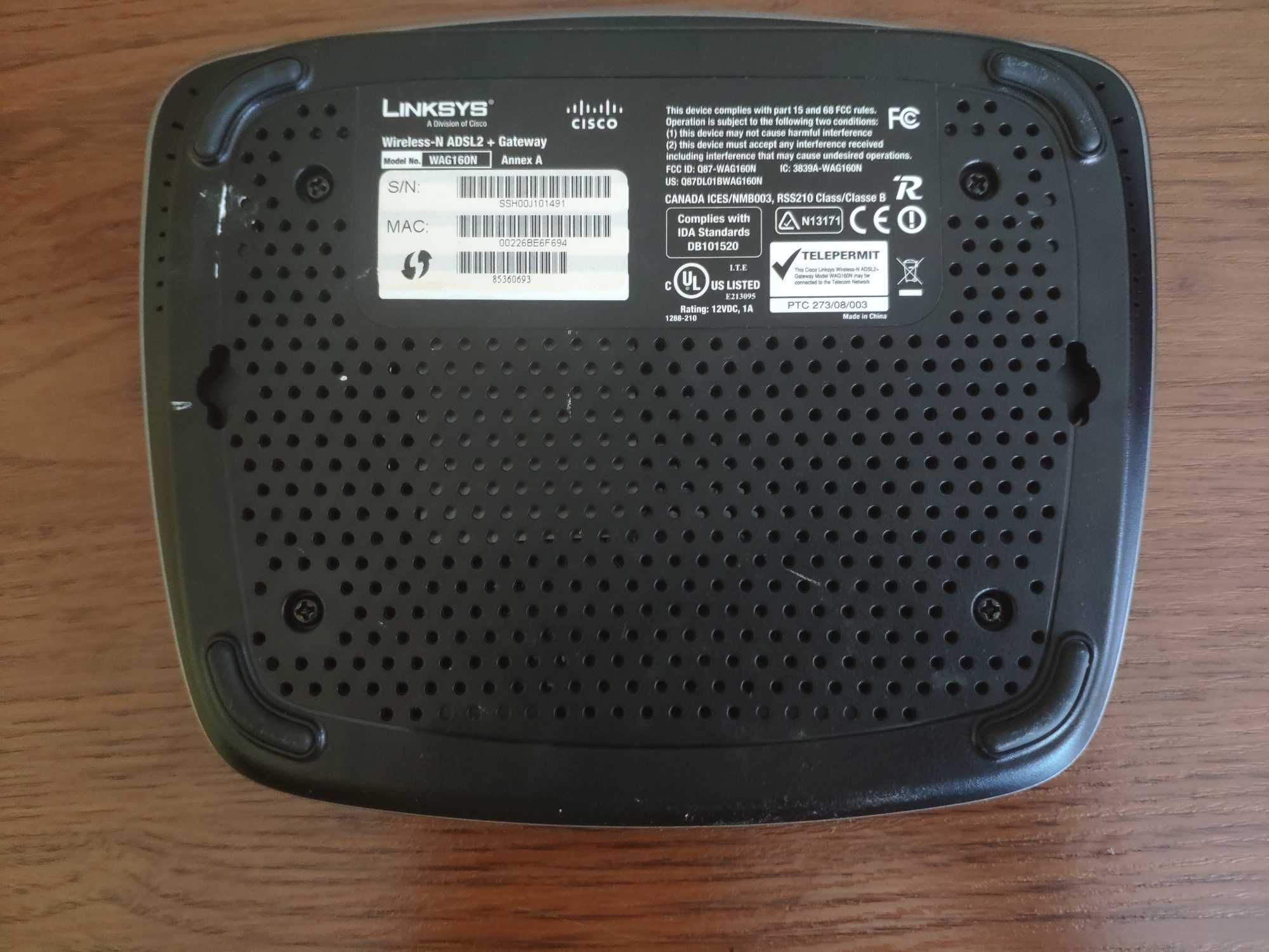 Router bezprzewodowy ADSL Cisco Linksys WAG160N z zasilaczem