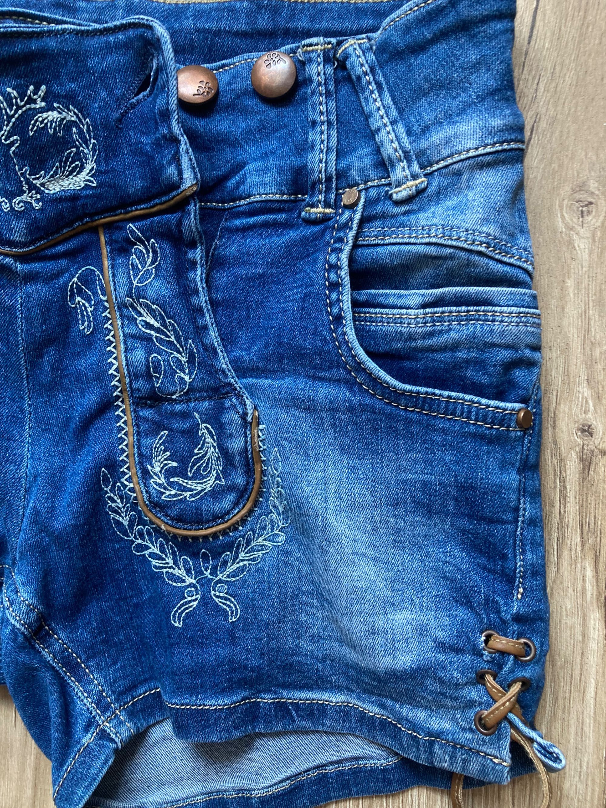 Spodenki szorty jeans z piękną aplikacją jelenia retro vintage