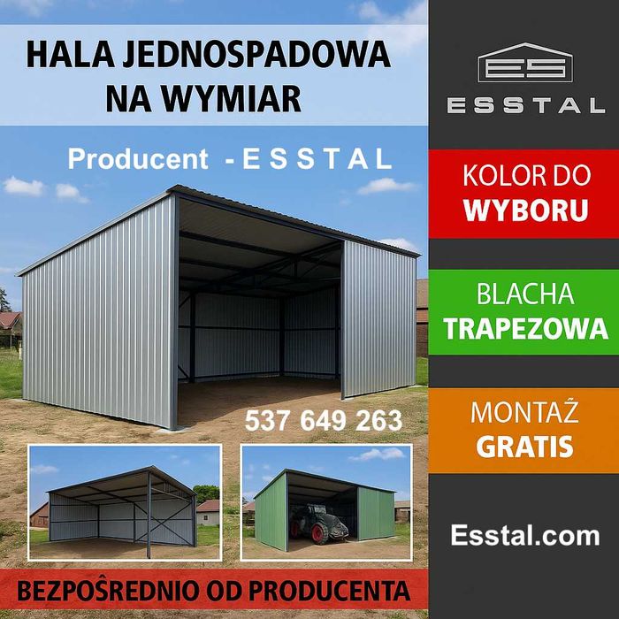 Garaż Jednospadowy - OTWARTY | Wiata | Hala | Garaż Blaszany - ESSTAL*