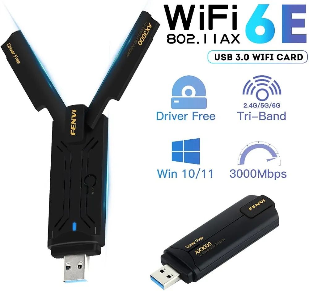 Трёхдиапазонный usb 3.0 адаптер WIFI6e Fenvi AX3000