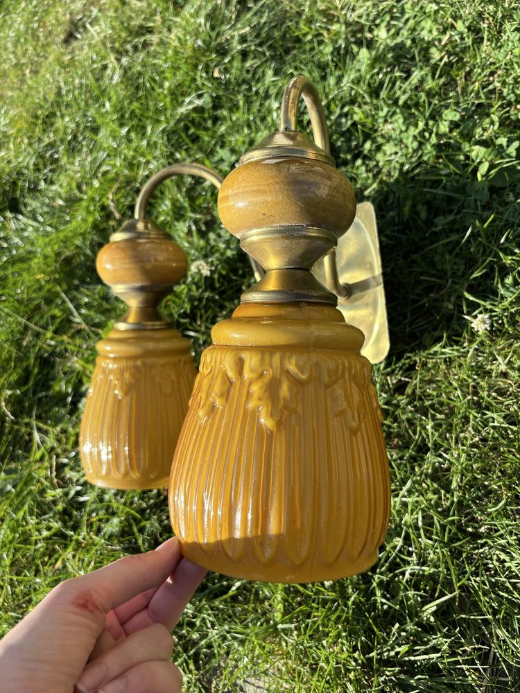 Kinkiet lampka zółty ceramiczmy  PRL