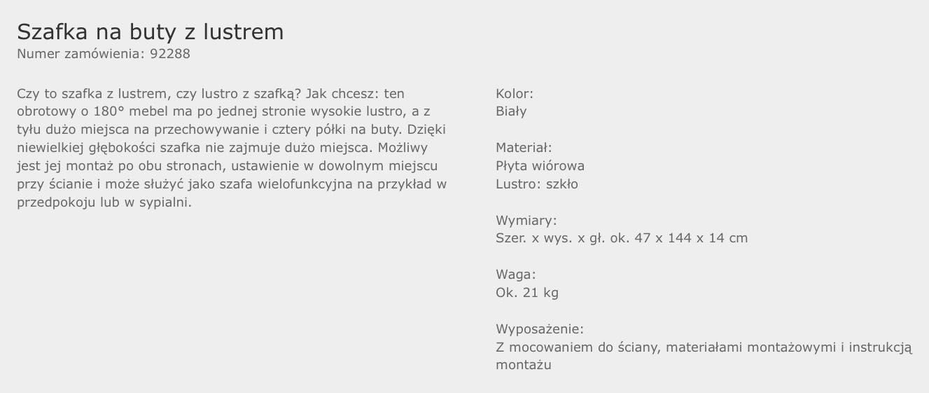 Szafka na buty z lustrem wisząca - Tchibo