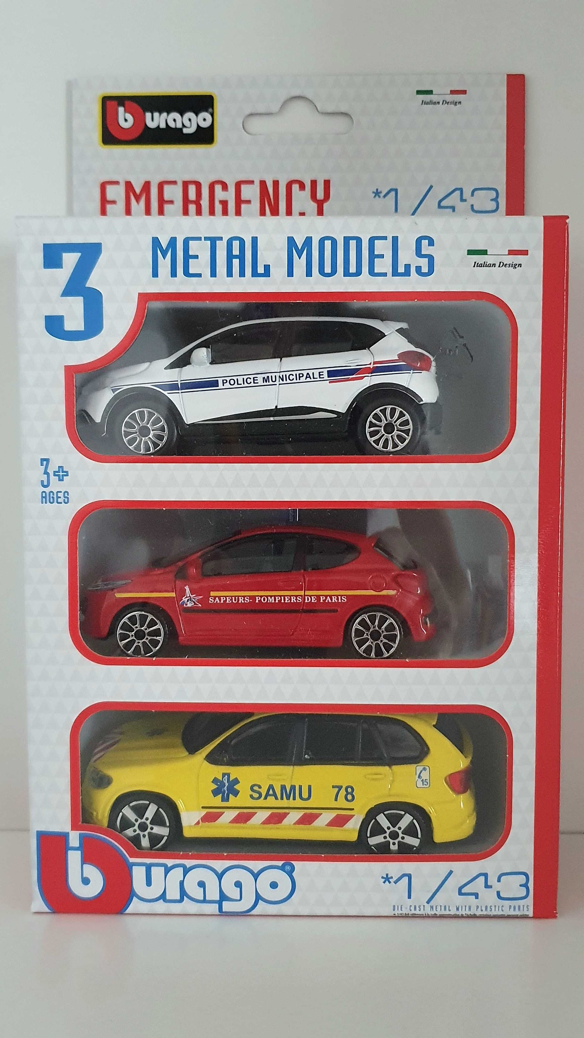 Zestaw Emergency Renault Captur Peugeot 207 BMW X5 Bburago Burago 1:43