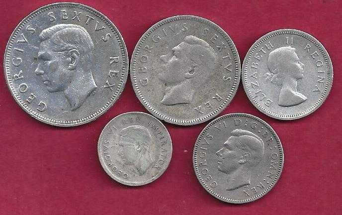 Lote de 5 Moedas Africa do Sul  Prata e Niquel