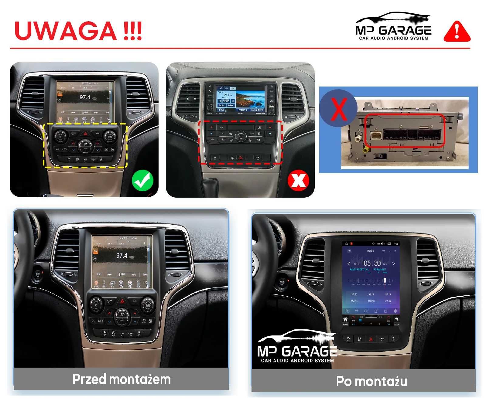 Radio Android Jeep Grand Cherokee "Tesla Style" 4G Qled CP/AA Montaż