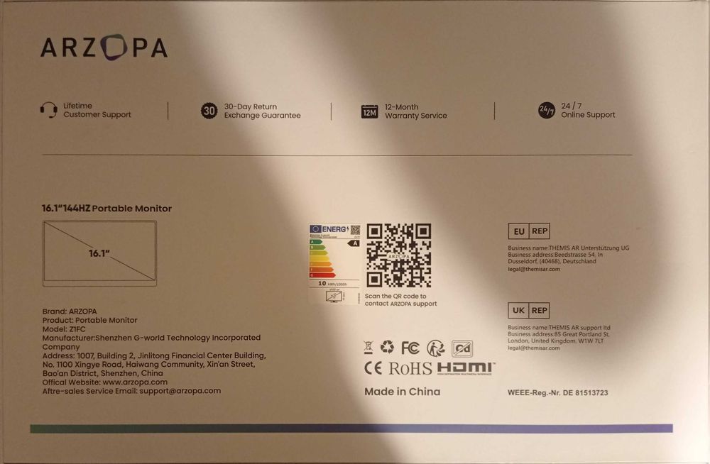 Monitor Arzopa Z1FC 144Hz