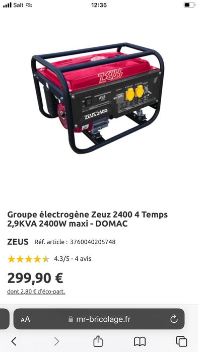 Электрогенератор Zeus 2400 original