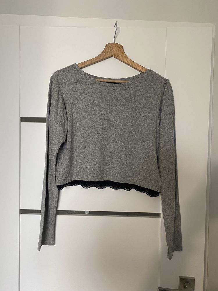 Bluzka z dlugim rekawem crop top preska s z koronką