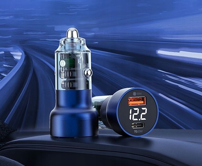 Super Szybka Ładowarka Samochodowa Led Usb-C Typ C I Usb Qc3.0 50W