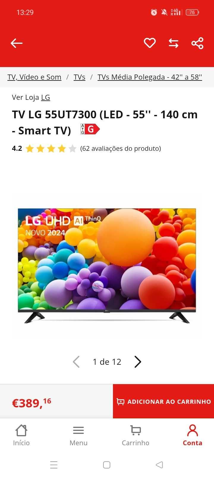 TV LG de 55" nova na caixa