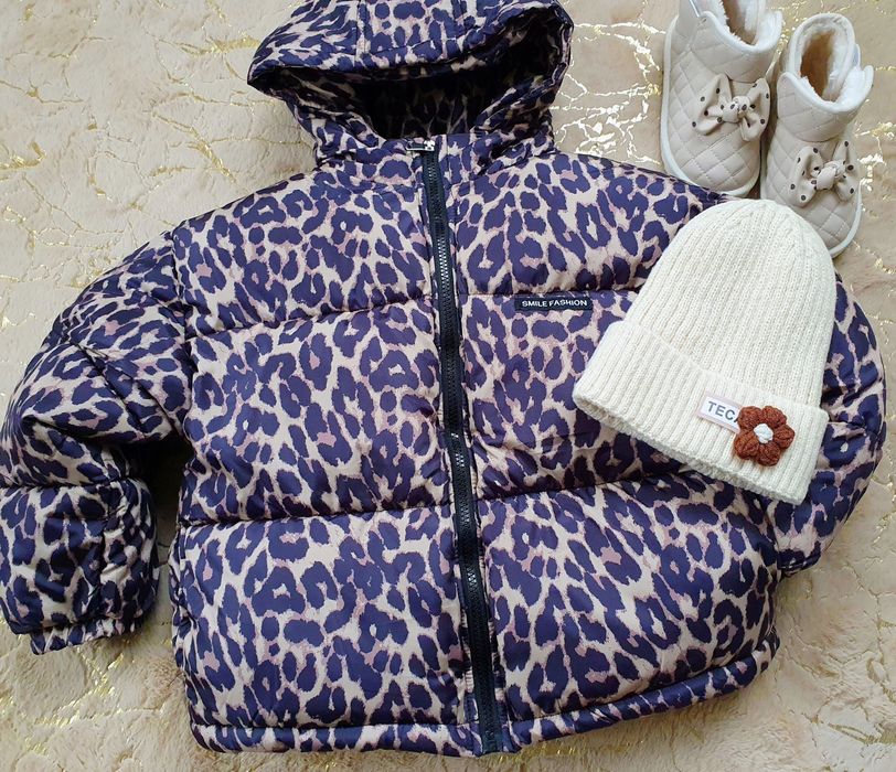 Повністю нова, зимова куртка для дівчинки 4–5 р. Леопардовий принт