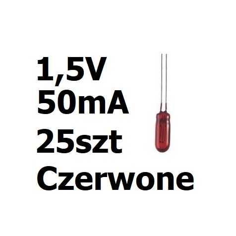Żarówka miniaturowa czerwona 3x7mm 1,5V 50mA 25szt