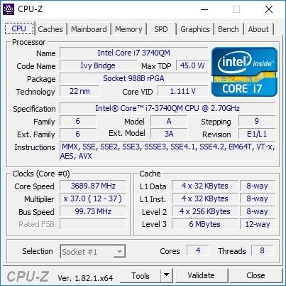 Spredam Intel i7-3740QM  4 x 2,7 GHz SR0UV do 3,7GHz 4 rdzenie 8 wątkó