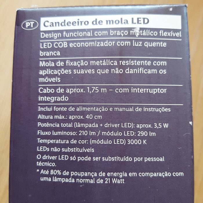 NOVO Candeeiro LED de Mola Preto