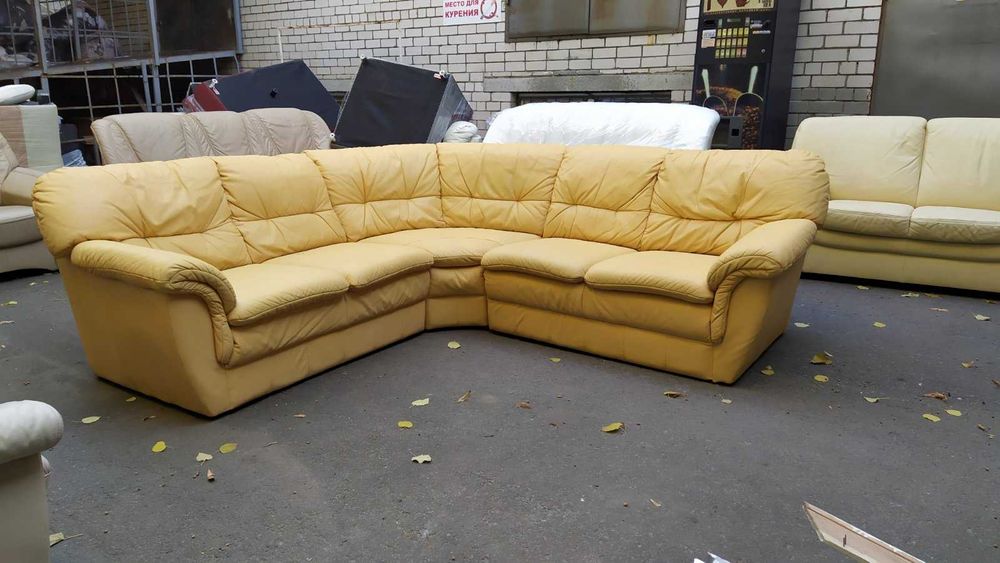 Кожаный угловой диван жёлтый "Bruhl" (061005)