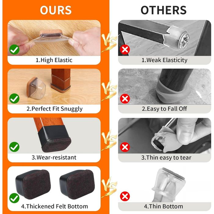 16 szt. prostokątnych czarnych silikonowych ochraniaczy na nogi krzese