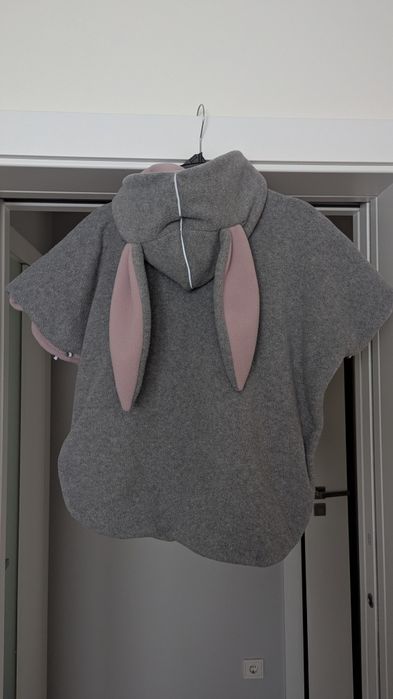 Ponczo samochodowe patulove, dla dziewczynki szaro-różowe króliczek bu