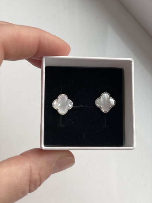 Сережки перламутр клевер - срібло, нові без бірки