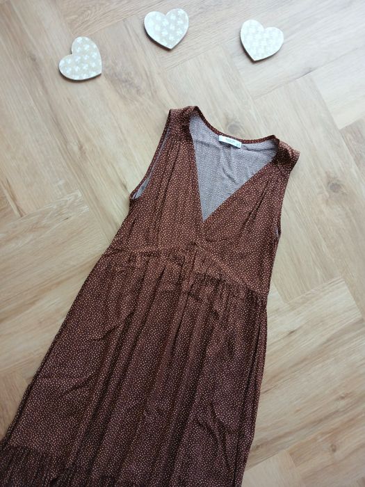 Brązowa letnia długa maxi retro sukienka / na plażę / Reserved / M 38